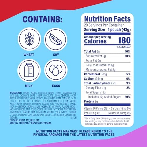 Entenmann's chocolate chip mini muffins in a value pack with 20 individual 1.5 oz packs, featuring real chocolate chips.