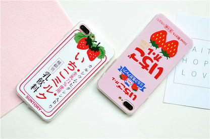 Strawberry phone case with red berry design and green leaves by My Store