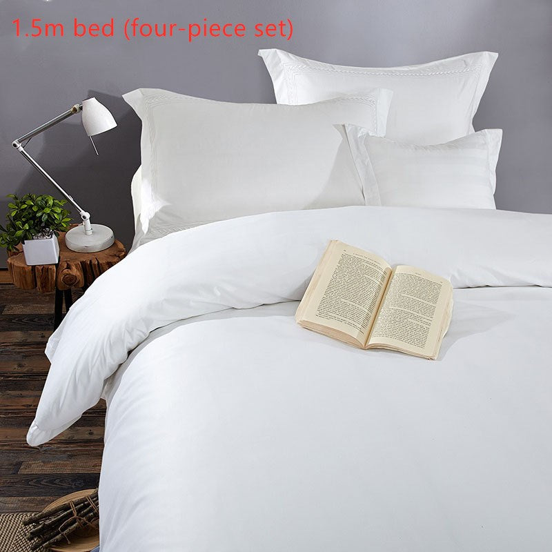 Cotton satin bedding set in smooth fabric, neatly arranged for a comfortable bedroom look