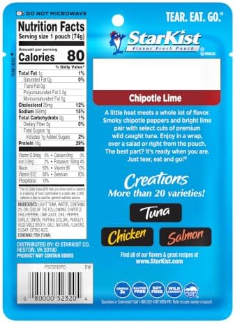 StarKist Tuna Creations Chipotle Lime packaged tuna fish pouch, 2.6oz, 24-pack for quick, flavorful seafood meals