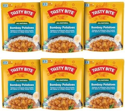 BackupsMyFilesNow Indian Bombay Potatoes microwaveable ready-to-eat entree in a 10 oz package, pack of six, featuring flavorful potato dish