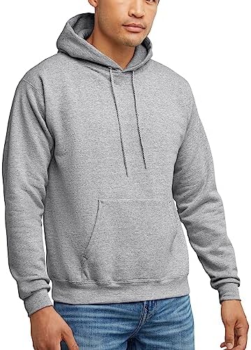 Hanes men's EcoSmart fleece hoodie with front pocket and drawstring hood, available in big and tall sizes, midweight sweatshirt style.