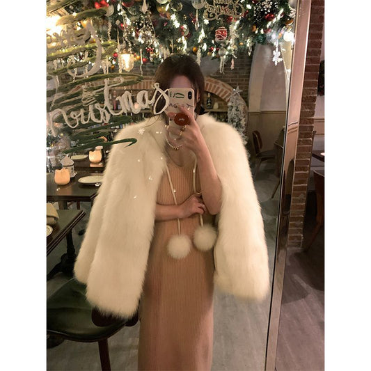 Fashion fur slimming coat for young women by My Store