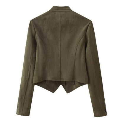 Womens Suede Stand-Neck Jacket Coat