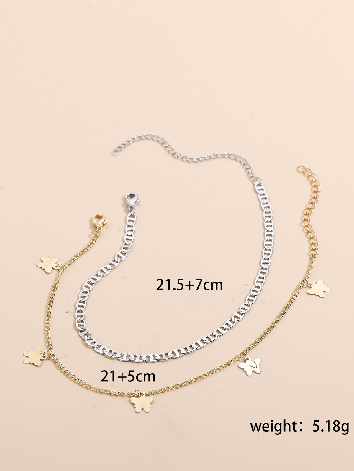 Bohemian-style cross and double-heart multi-layer anklet with delicate layered chain design