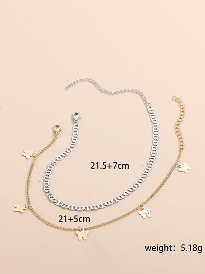Bohemian-style cross and double-heart multi-layer anklet with delicate layered chain design