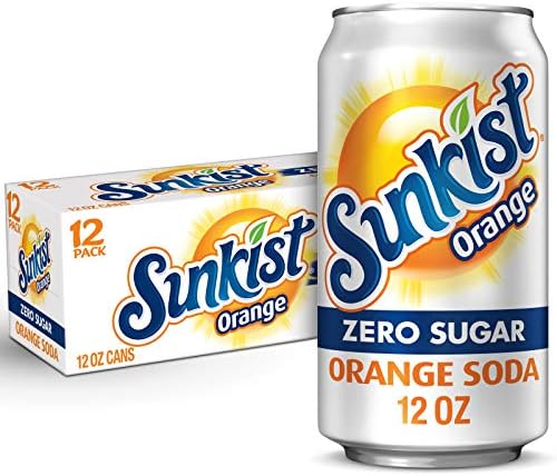 12-pack of Dr Pepper Sunkist Zero Sugar Orange Soda cans, 12 fl oz each, featuring bright orange design and branding.