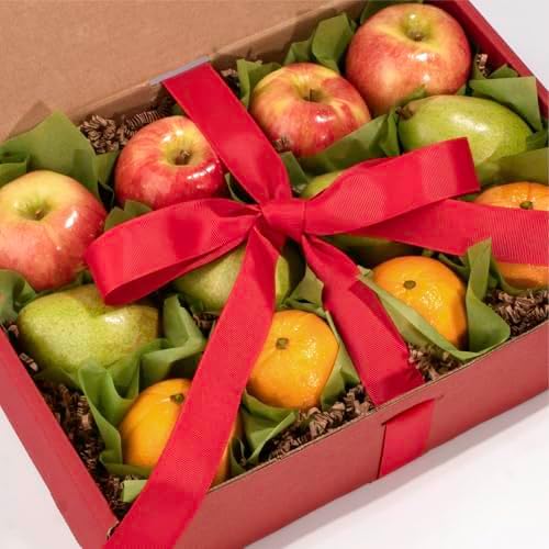 Organic fruit gift box by A Gift Inside featuring fresh pears, honeycrisp apples, and navel oranges in a premium presentation.