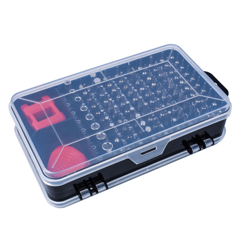 112-in-1 screwdriver set with assorted precision bits and hand tools in a storage case