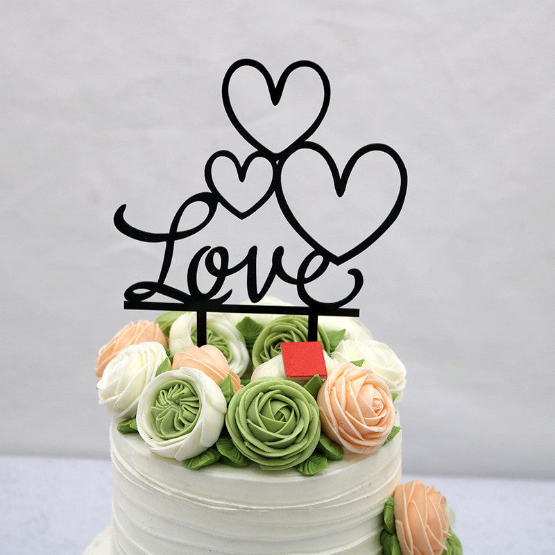 LOVE wedding party acrylic cake insert topper with clear decorative lettering