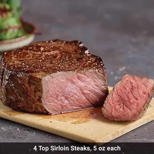 Kansas City Steak Company grill meat bundle with 4 top sirloin steaks, 4 boneless chicken breasts, and 4 twice baked potatoes with cheddar and bacon