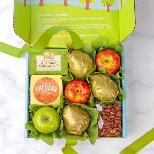 Fresh fruit gift basket from A Gift Inside with mixed fresh fruit, cheese, and olive oil crackers, perfect for any occasion.
