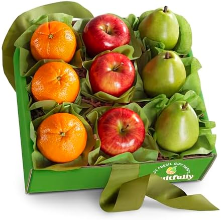 Deluxe fruit gift basket from A Gift Inside with assorted fresh fruits arranged in a decorative basket.