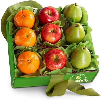 Deluxe fruit gift basket from A Gift Inside with assorted fresh fruits arranged in a decorative basket.