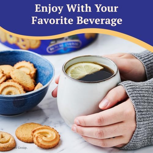 Royal Dansk Danish butter cookies in a 48 oz tin, assorted snacks made with real butter, crispy and golden baked treats.