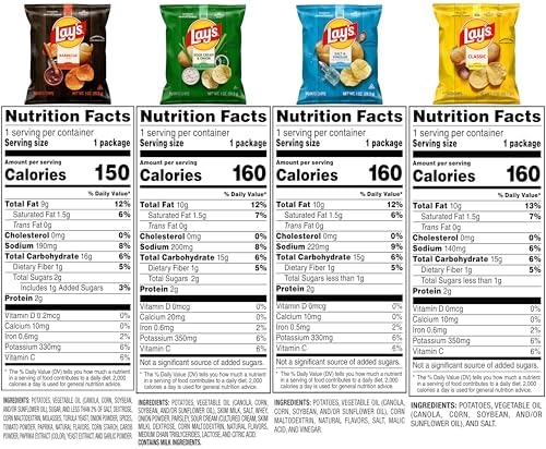 Assorted Lay's potato chips 4-flavor variety pack with 1 oz single-serve bags, 40-pack for snack enjoyment