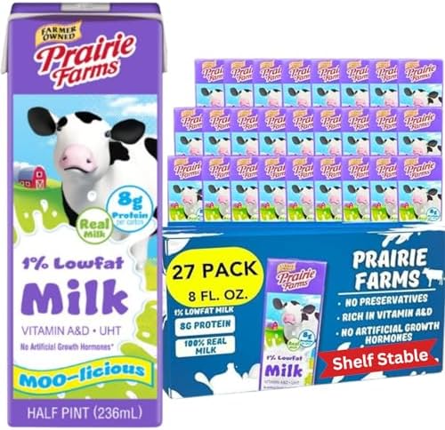 Prairie Farms 1% low fat shelf stable milk box, ultra pasteurized, vitamin D, preservative-free, hormone-free, kosher, 8 oz.