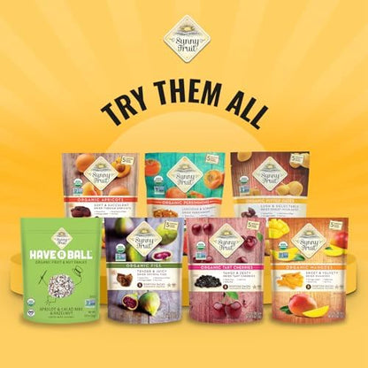 Sunny Fruit dried fruit snack packs, 6 bags with 30 portions, featuring assorted dried fruits in convenient individual packs.