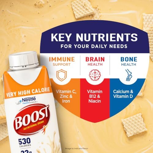 BOOST Very High Calorie Nutritional Drink in Very Vanilla flavor, 8 fl oz bottles, 24-pack, protein-rich dietary supplement