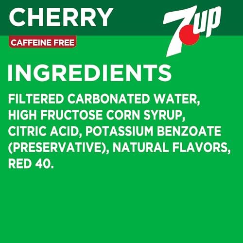 12-pack of 7UP Cherry flavored soda cans by Dr Pepper, 12 fl oz each, showing red cherry soda cans with branding and cherry graphics.