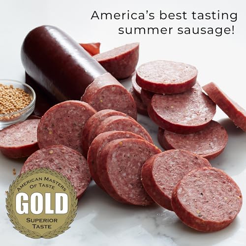 Hickory Farms summer sausage, 26 oz, 100% beef, ready to eat, ideal for snacking, gifts, and charcuterie boards.