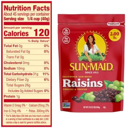 Sun-Maid bundle of dried fruit with California sun-dried raisins and mixed berries in resealable bags on white background.