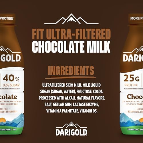 Darigold FIT high protein shelf stable chocolate milk 14oz bottle, 12-pack, creamy chocolate flavor in durable plastic bottles