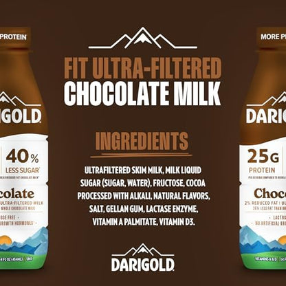 Darigold FIT high protein shelf stable chocolate milk 14oz bottle, 12-pack, creamy chocolate flavor in durable plastic bottles
