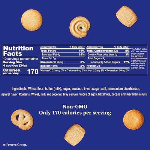 Royal Dansk Danish butter cookies in a 12 oz tin, assorted snacks made with real butter, featuring golden cookies with scalloped edges