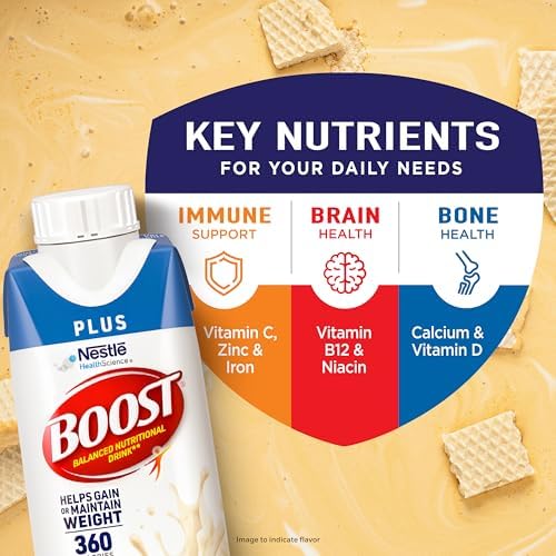 BOOST Plus Very Vanilla protein drink, ready-to-drink nutritional beverage, 24-pack, creamy vanilla flavor in bottles