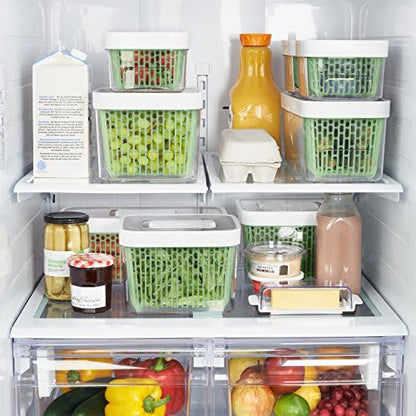 Large white OXO Good Grips GreenSaver produce storage container for fresh fruits and vegetables.