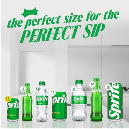 Ten mini cans of Sprite Lemon-Lime Soda, 7.5 fl oz each, showing the colorful label and branding on the cans.