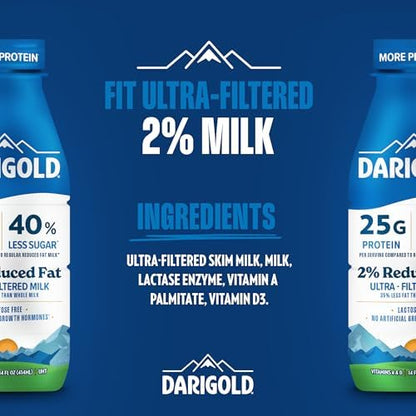 Darigold FIT High Protein Milk 2% in 14oz bottles, low fat, lactose free, 25g protein, 40% less sugar, 12-pack