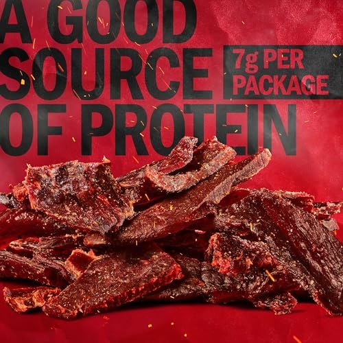 Jack Link's Teriyaki Beef Jerky multipack with five 0.625 oz packs, showing individual jerky pieces and packaging details.