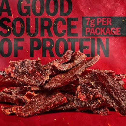 Jack Link's Teriyaki Beef Jerky multipack with five 0.625 oz packs, showing individual jerky pieces and packaging details.