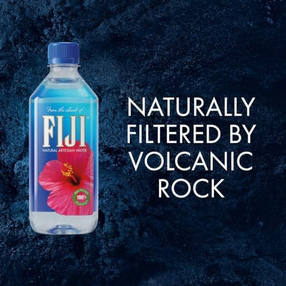 Six 500 mL bottles of BACKUPMYFILESNOW FIJI Natural Artesian Bottled Water, clear bottles with blue caps, arranged in a pack