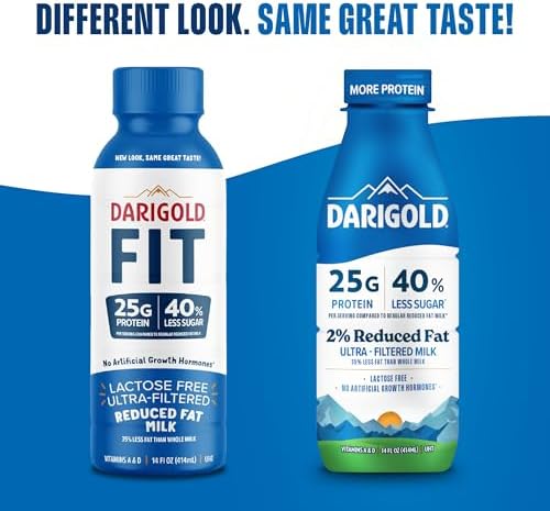 Darigold FIT high protein milk 2% ultra-filtered low fat lactose-free 14oz bottles, 12-pack, featuring 25g protein and reduced sugar