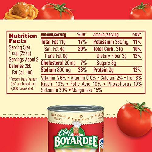 Four cans of Chef Boyardee Spaghetti and Meatballs, 14.5 oz each, stacked showing the label on a packaged pasta product.