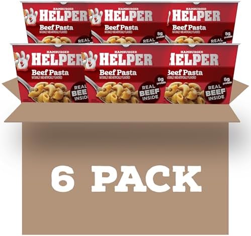 Hamburger Helper Beef Pasta Microwave Cup with 2 oz servings, ready in 4 minutes, quick meal for busy families, no artificial flavors