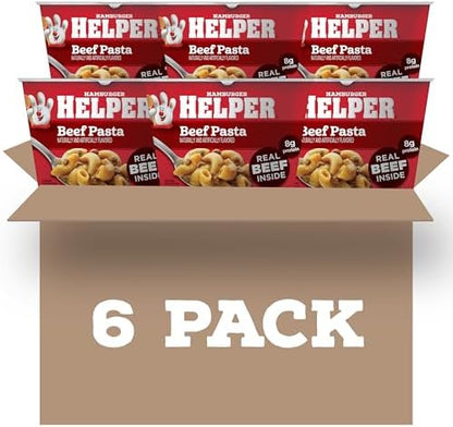 Hamburger Helper Beef Pasta Microwave Cup with 2 oz servings, ready in 4 minutes, quick meal for busy families, no artificial flavors