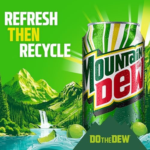12-pack of Mountain Dew soda cans, 12 fl oz each, featuring the iconic green and yellow Mountain Dew branding.