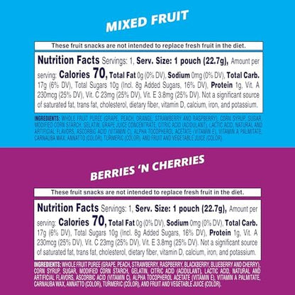 Welch's Fruit Snacks gummies with mixed fruit, berries, and cherries in 0.8 oz packs, 60 count, colorful and chewy fruit treats.