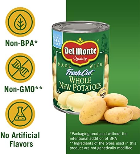 Canned Del Monte Whole Fresh Cut Potatoes in 14.5 oz cans, 12-pack, ready for cooking or recipes