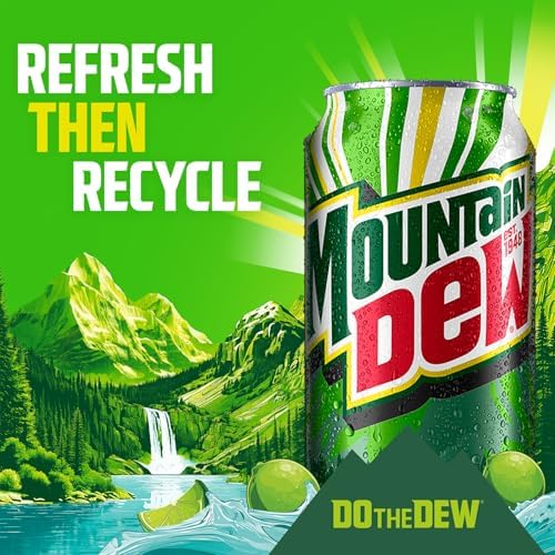 12-pack of Mountain Dew Dirty Dew soda cans, 12oz full sugar soft drinks with bold Mountain Dew branding on the cans.