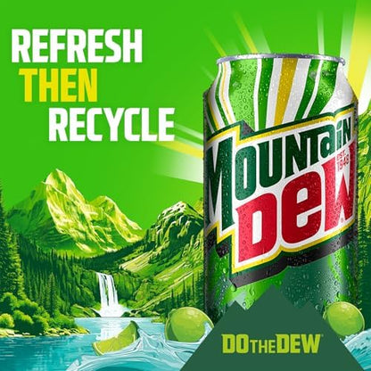 12-pack of Mountain Dew Dirty Dew soda cans, 12oz full sugar soft drinks with bold Mountain Dew branding on the cans.