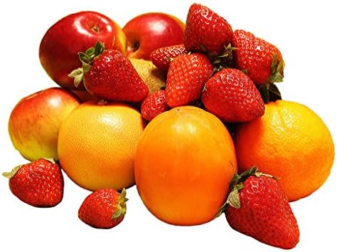 Fresh seasonal fruit bundle from FARMER'S MARKET featuring four varieties of fresh, colorful fruits on a wooden surface.