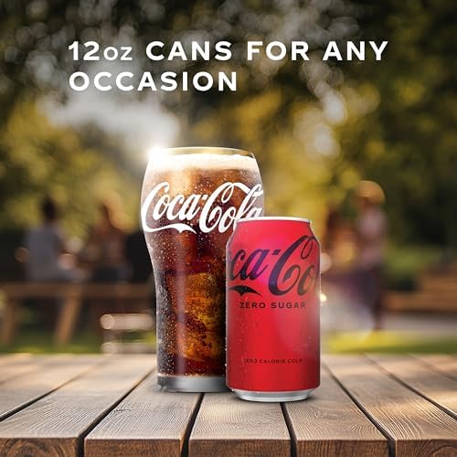 Coca-Cola Zero Sugar soda cans in a 12-pack, 12 fl oz each, displayed in a fridge pack with the Coca-Cola Zero branding.
