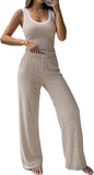 CHICME women's 2-piece striped knit pajama set for lounging with a comfortable, cozy design and soft fabric.
