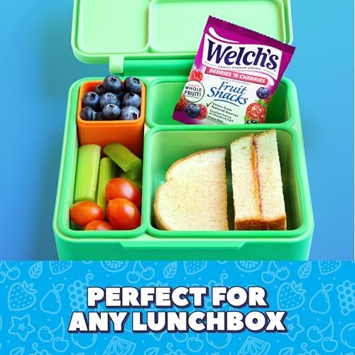 Welch's Fruit Snacks Gummies with mixed fruit, berries, and cherries, 0.8 oz, 60 count in colorful packaging.