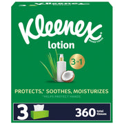 Kleenex Soothing Lotion Facial Tissues with Coconut Oil Aloe & Vitamin E 3-Ply 3 Flat Boxes 120 Tissues per Box (360 Tissues Total) White